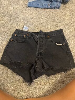Levi's Black High-Rise Distressed Denim Shorts